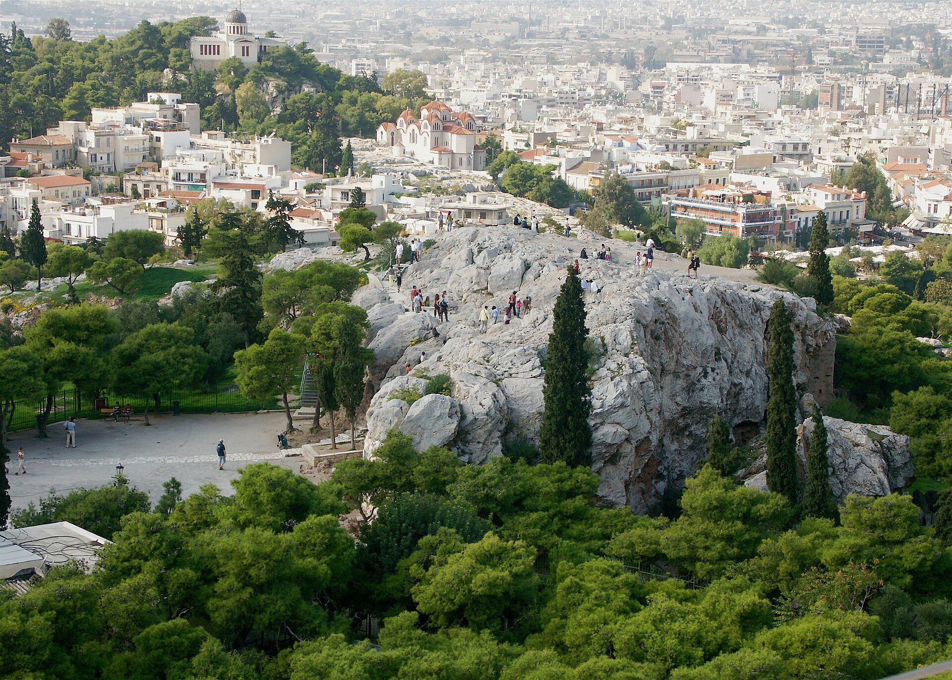 The Areopagus rock in Athens seen from the Acropolis